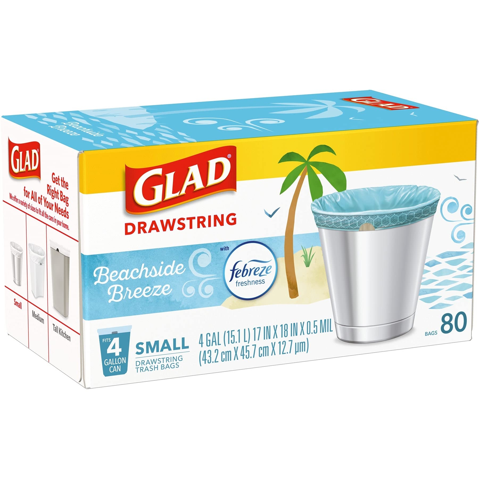 Glad 4 Gallon Drawstring Trash Bags 80 Count Blue Febreze Freshness Odor Control