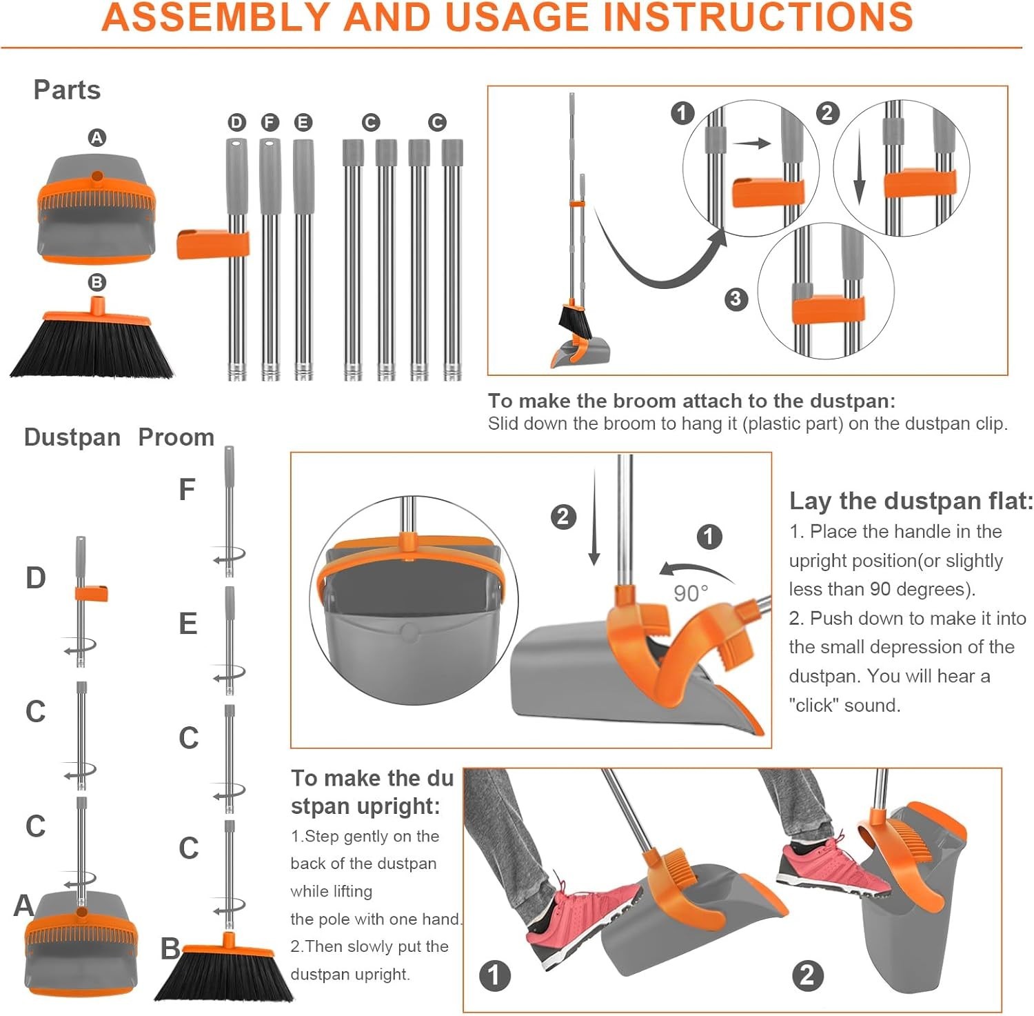 Heavy Duty Broom and Dustpan Set Long Handle Industrial Cleaning Combo