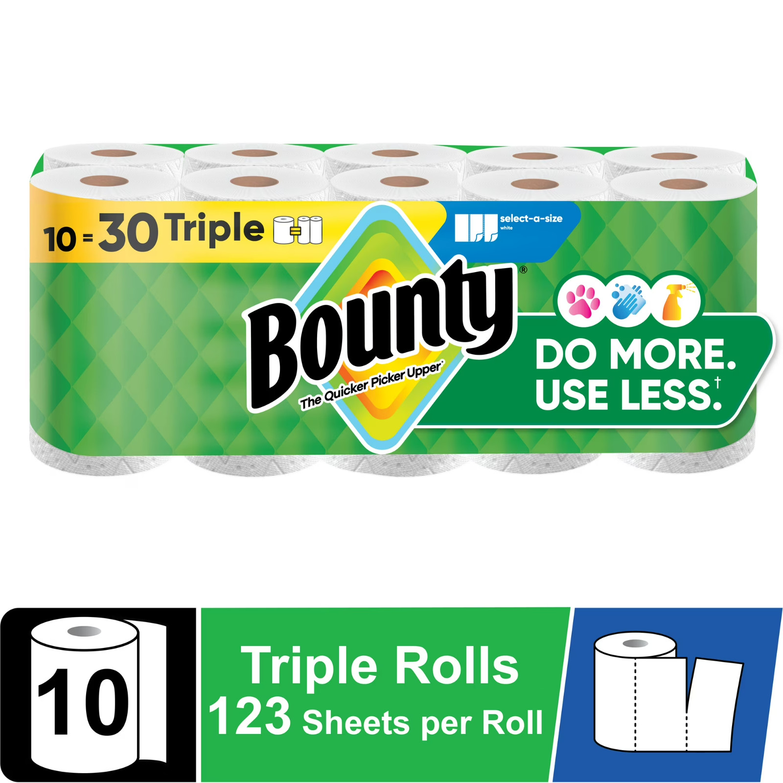 Bounty Select-A-Size Paper Towels 12 Double Plus Rolls White 2-Ply Absorbent