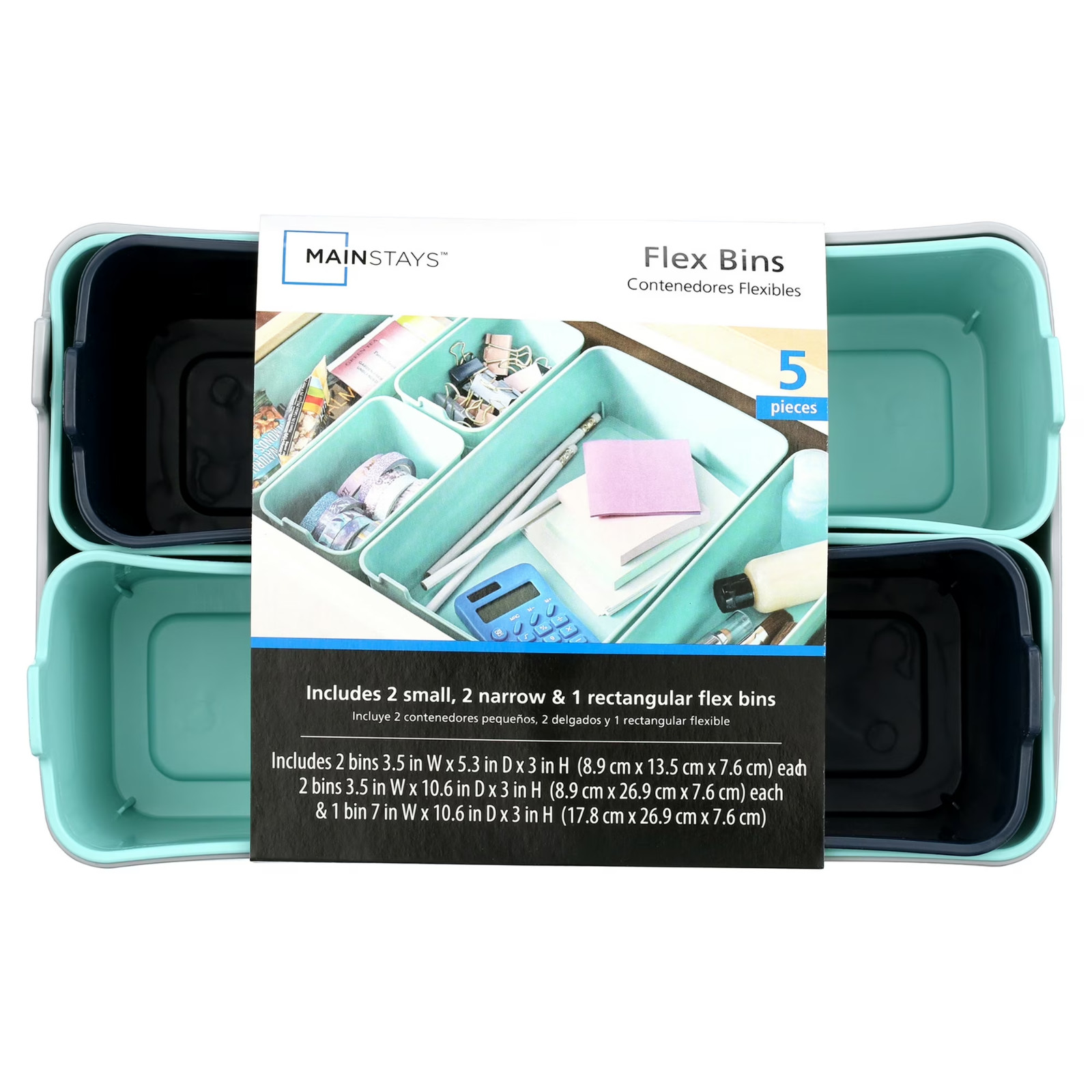 Mainstays Set of 5 Flexible Drawer Storage Organizers, Assorted Colors