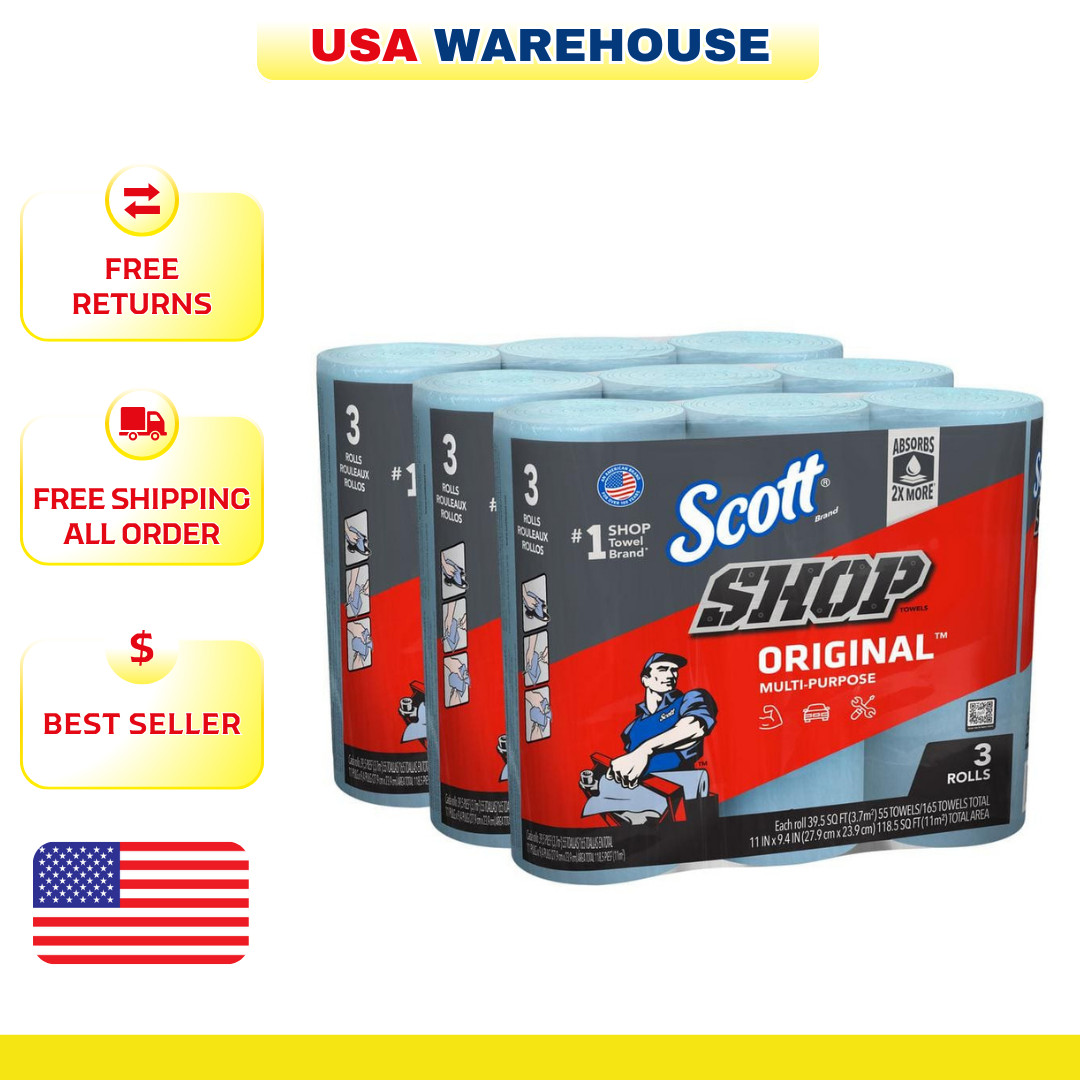 Scott Blue Shop Towel Cleaning Wipes 3-Pack Bundle of 3 Roll