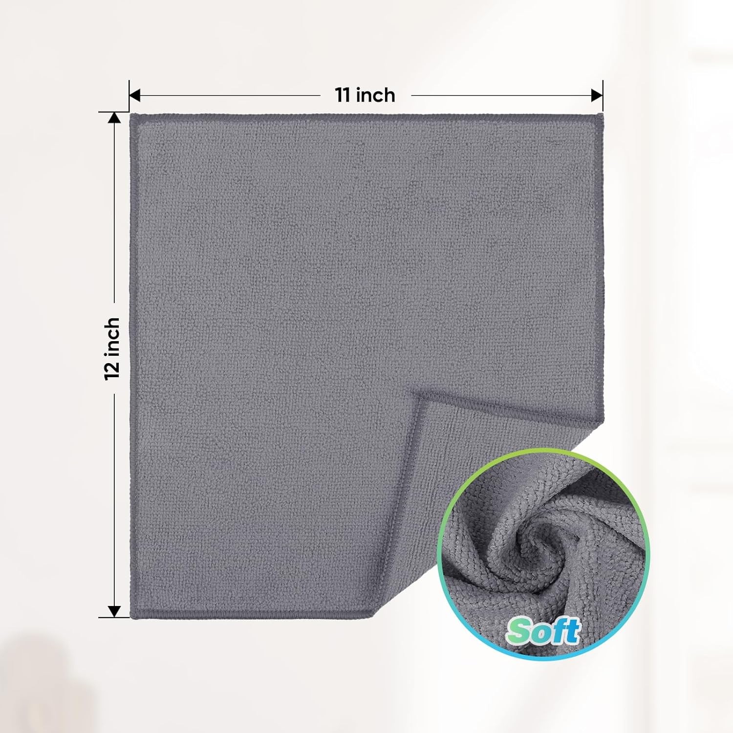 Grey Microfiber Cleaning Cloths, 24 Pack, 12 x 11 Car, Kitchen & House Cleaning