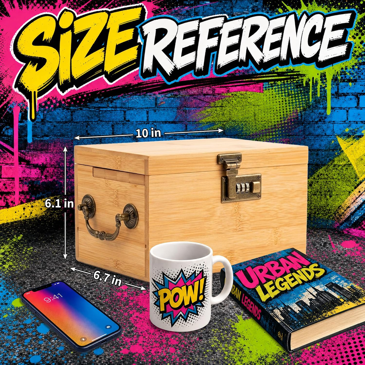 Large Bamboo Storage Box with Combination Lock & Hidden Drawer- Premium Smell