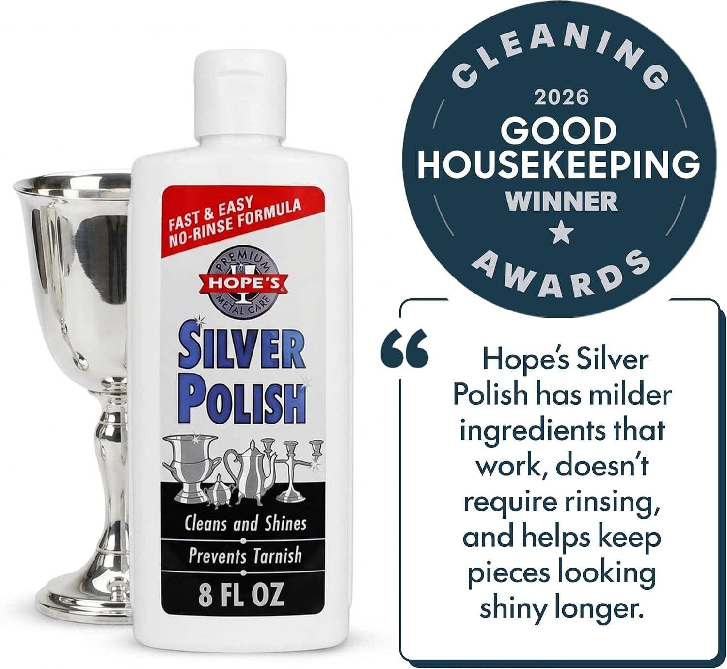 Silver Polish Cleaner Tarnish Remover Odorless Safe Gentle No-Rinse 8 Fl Oz
