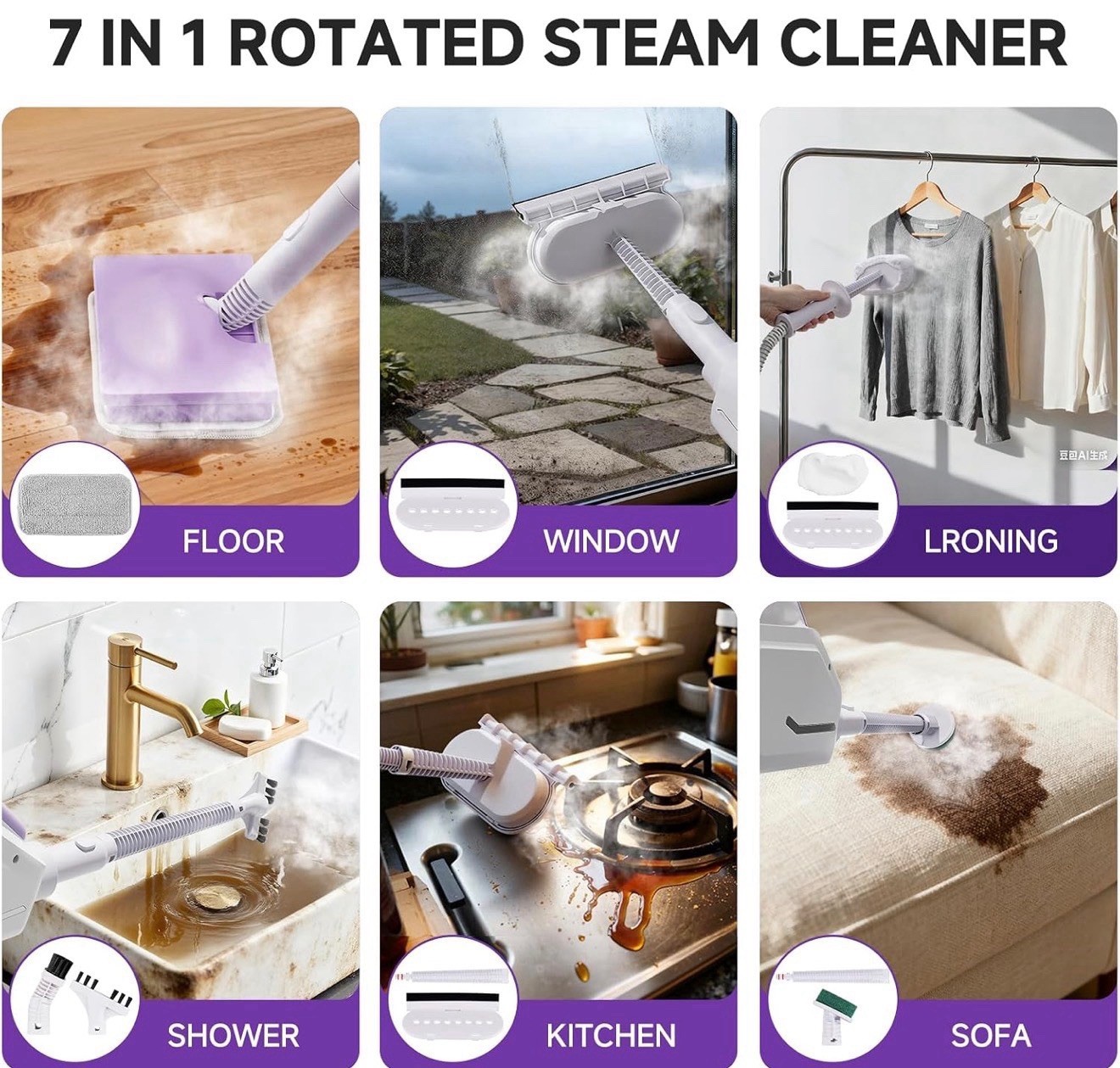 Steam Mop,1300W Powerful Detachabl Handheld Steamer-11 Multi-purpose Accessories