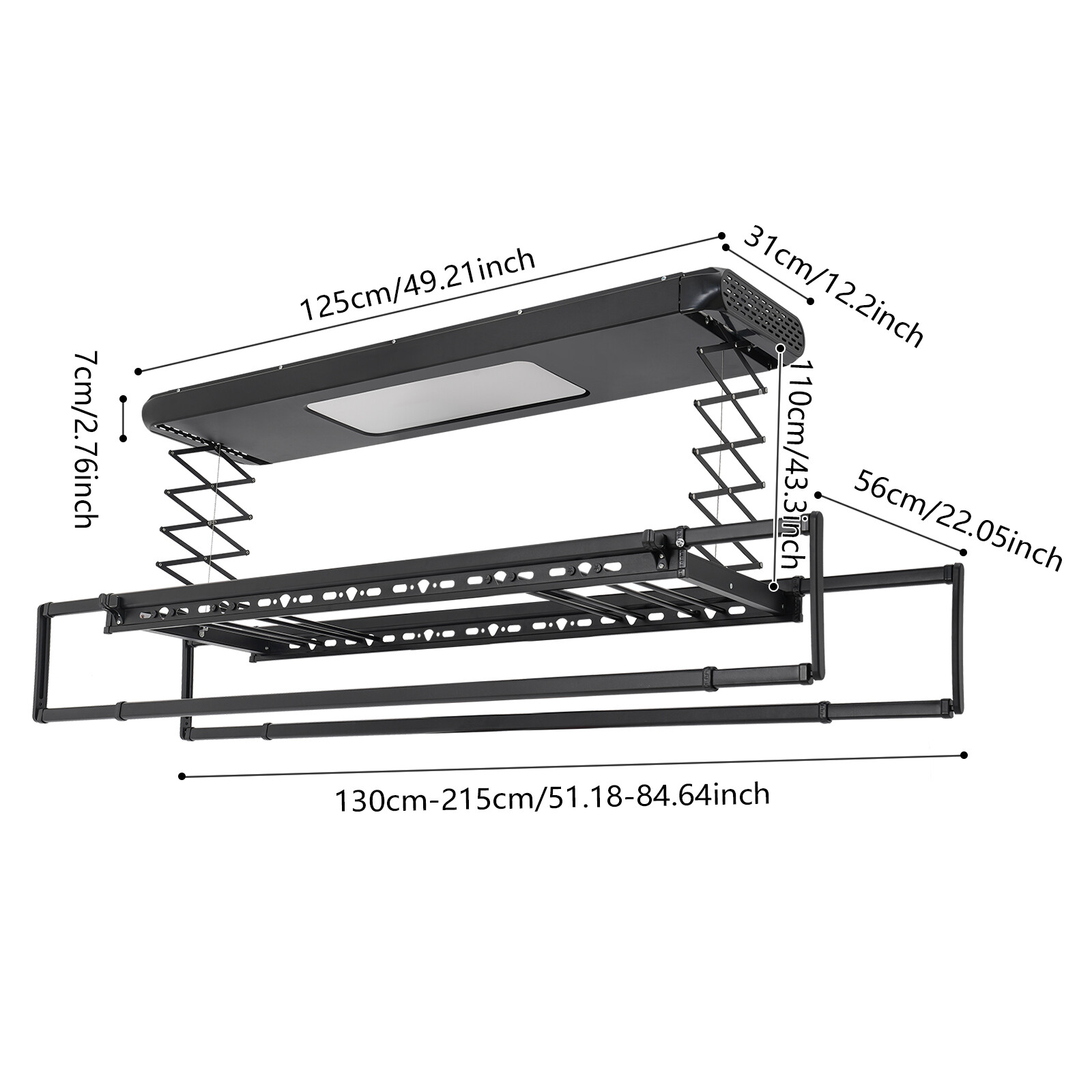 Electric Retractable Airing Rack Clothes Drying Rack W/ Remote Control & Light