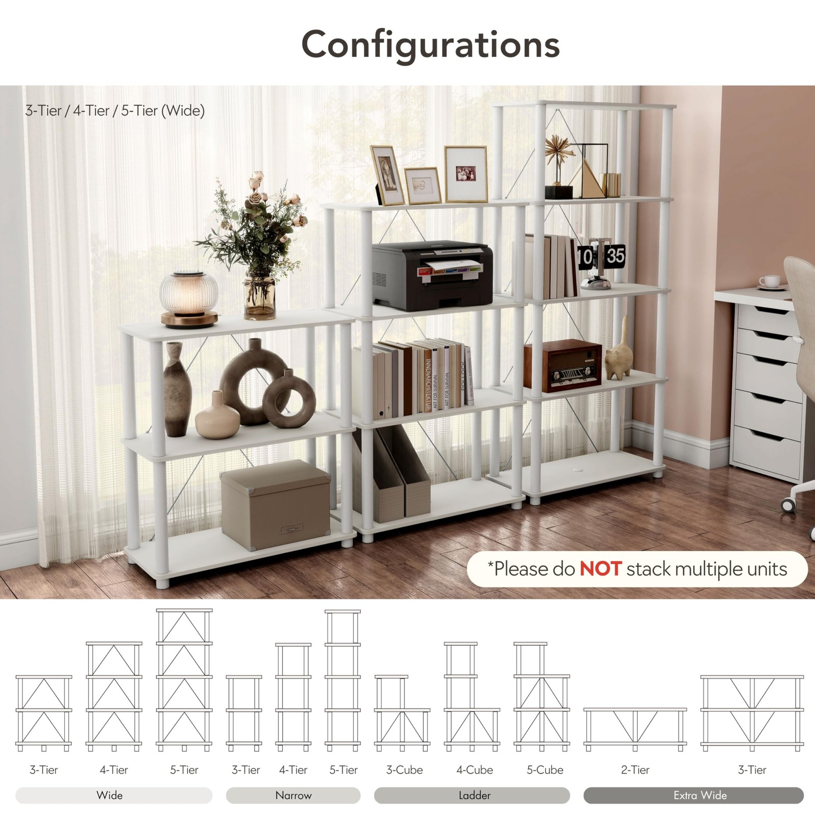 Homes: Inside + Out Apexa Modern 3-Cube Ladder Shelving Units, White