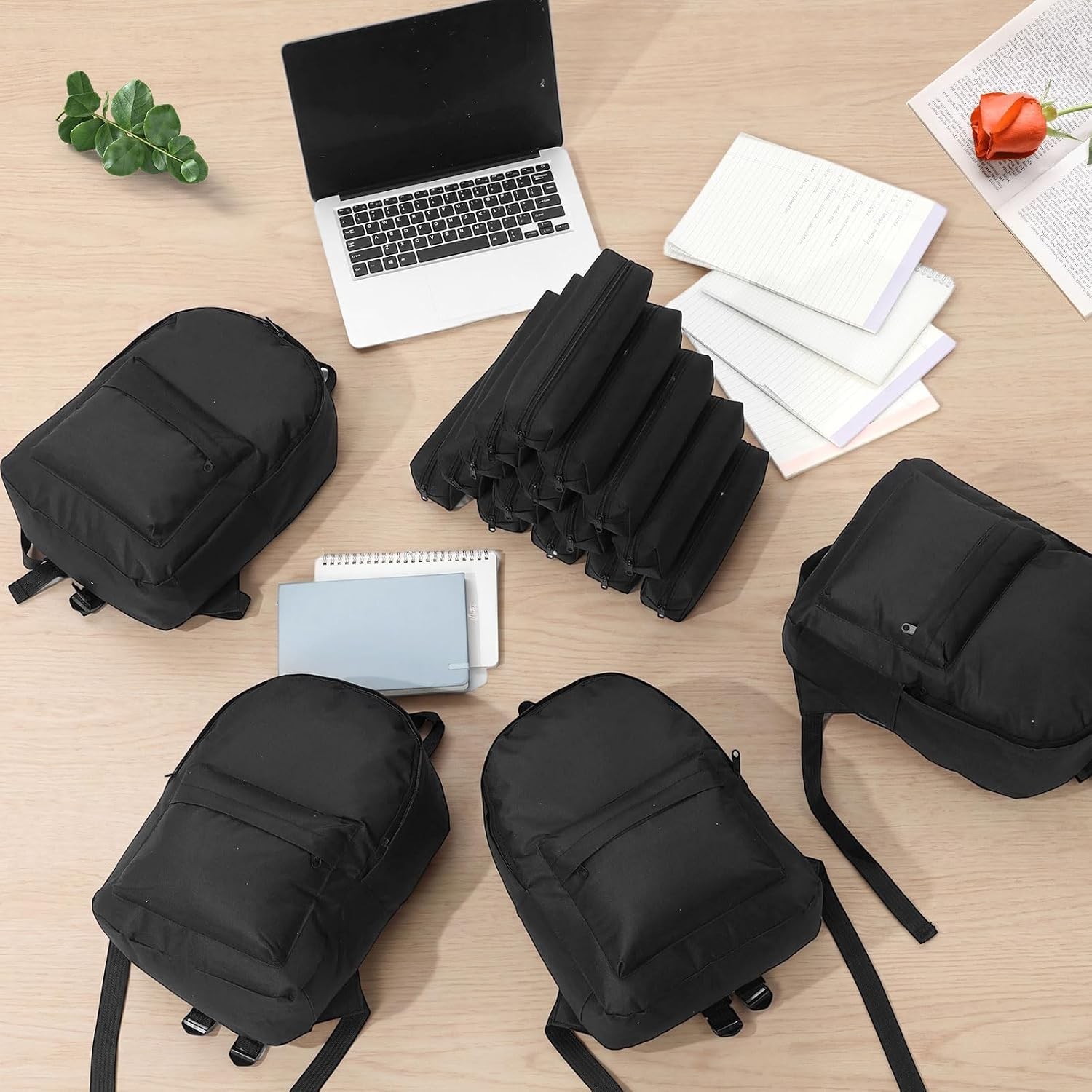 Bulk 80 Pcs Black Oxford Backpacks & Zipper Pouches for Travel & Daily Use