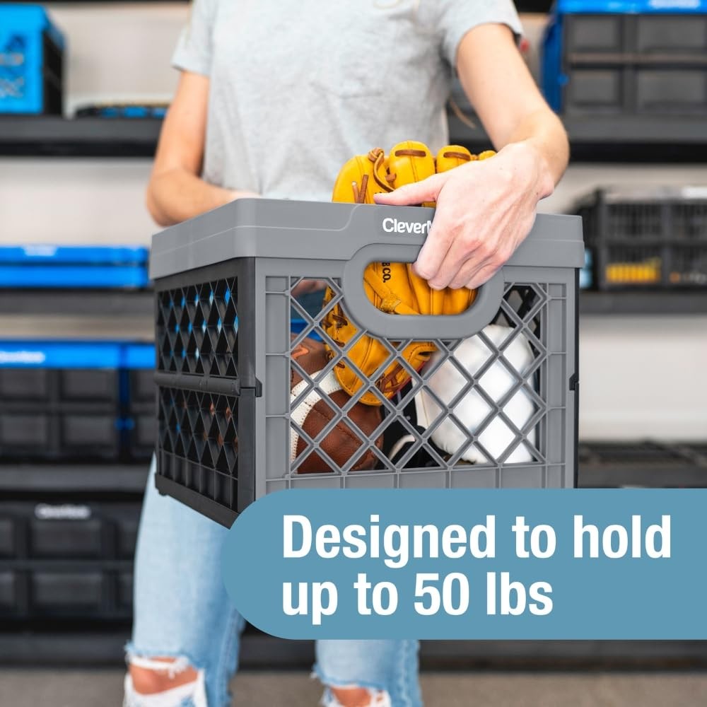CleverMade Collapsible Milk Crate 25L (6.6 Gal), 50 lb 1 Pack, Obsidian