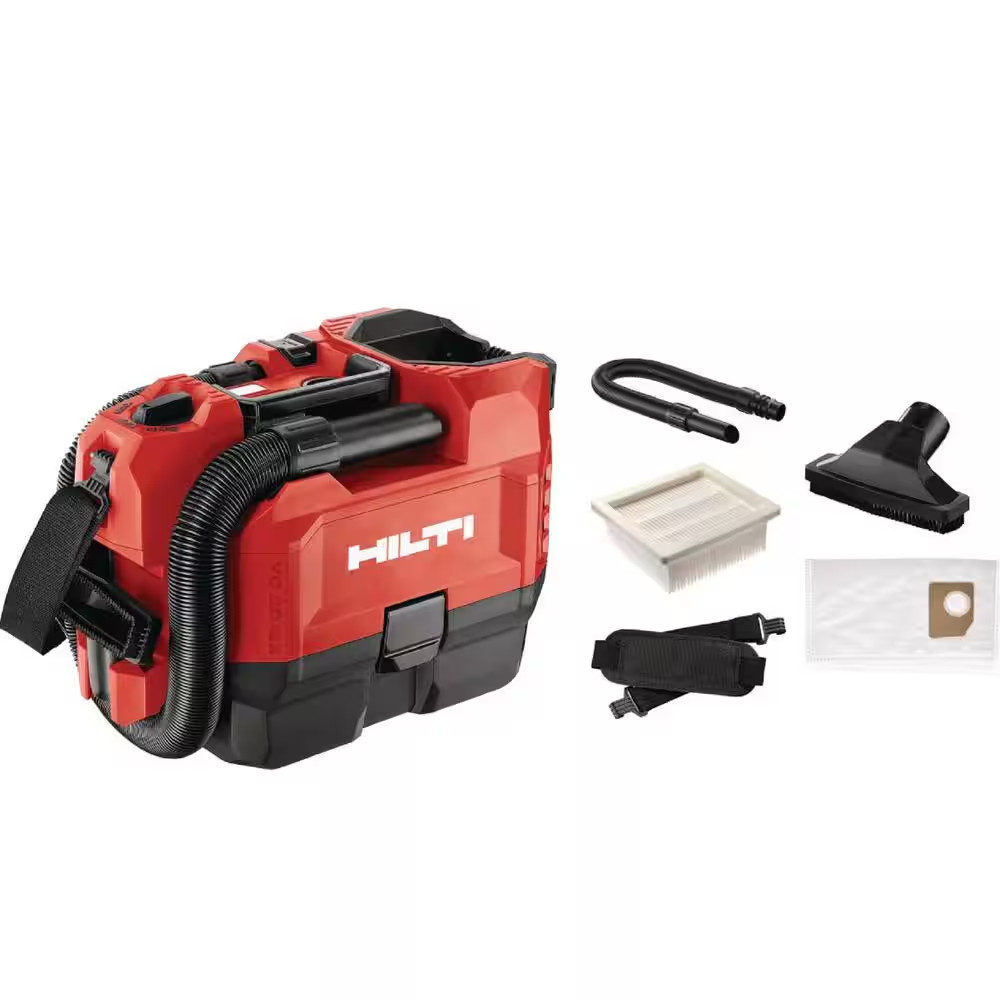 22-Volt NURON Li-Ion VC 2D CFM 1 Gal Cordless 1.6 PSI Dust Vacuum W/Hose, Filter