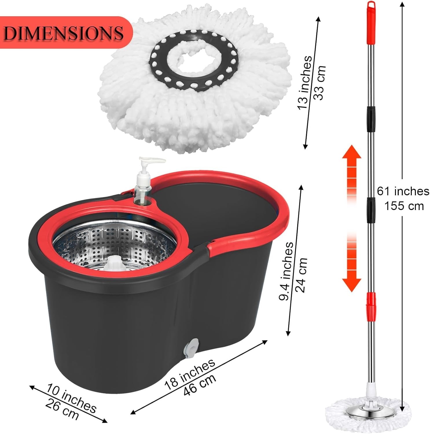 Spin Mop and Bucket with Wringer Set, 360° Spinning Mop Bucket System with 3 Mic