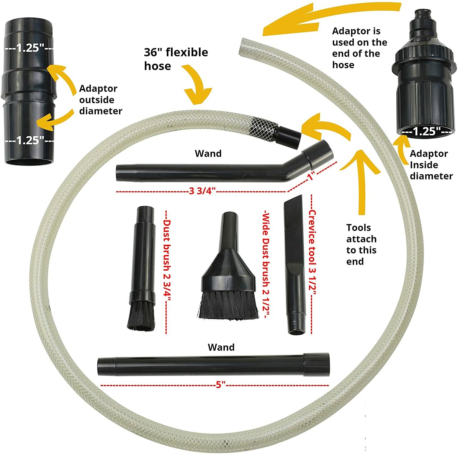 7-PIECE MICRO CLEANING KIT FOR Most 1-1/4″ DIAMETER HART WET/DRY VACUUMS