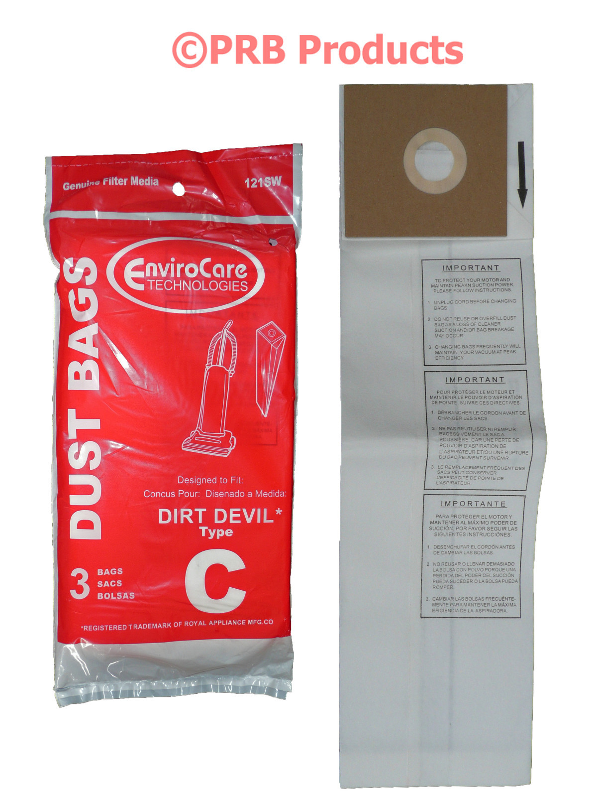 Royal Dirt Devil Deluxe Style C 3-727075-001 Upright Vacuum Cleaner Bag DDU MVP