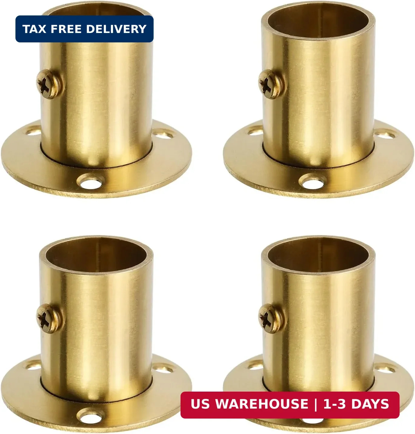 4Pcs 1″ Stainless Steel Adjustable Closet Rod Flange Holders,Gold | Brushed Bras