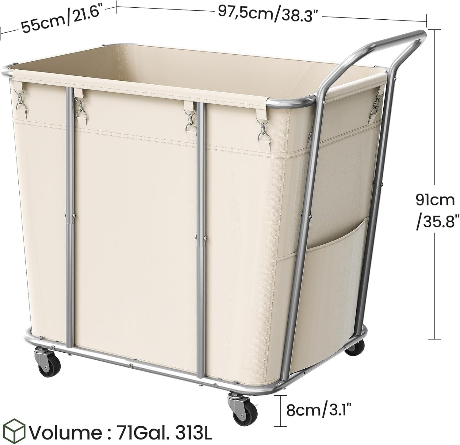 Laundry Sorter Basket Large 313L Rolling Hamper Organizer on Wheels Beige
