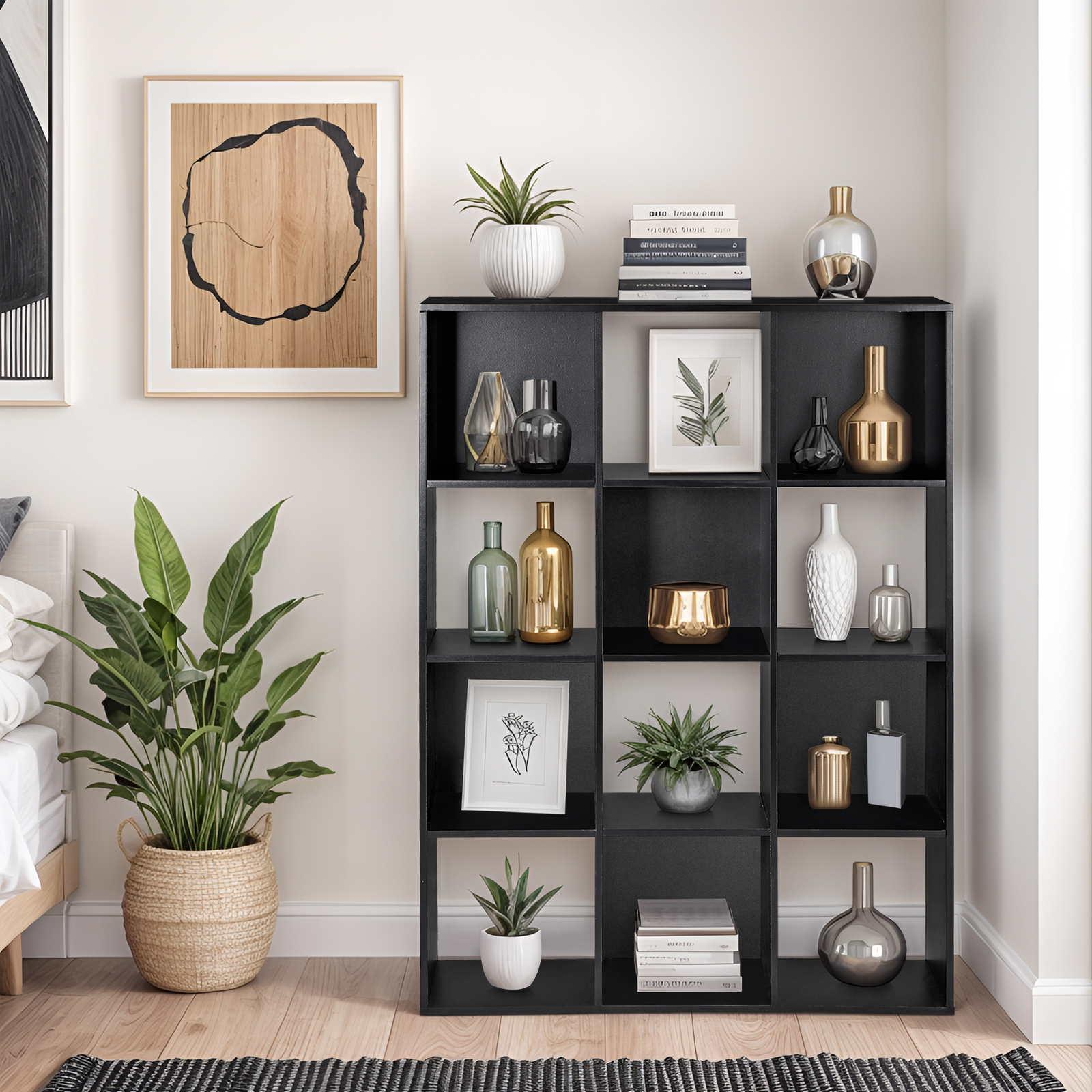 12 Cube Storage Organizer Wooden Bookshelf Display W/Removable Back Panels Black