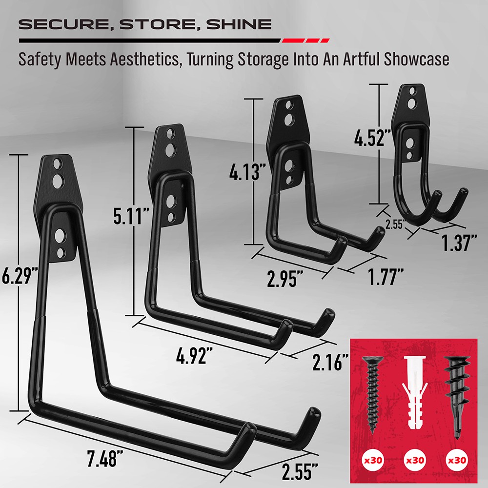 10-Pack Steel Garage Storage Utility Double Hooks Wall Organizer Tool Hanger H-D
