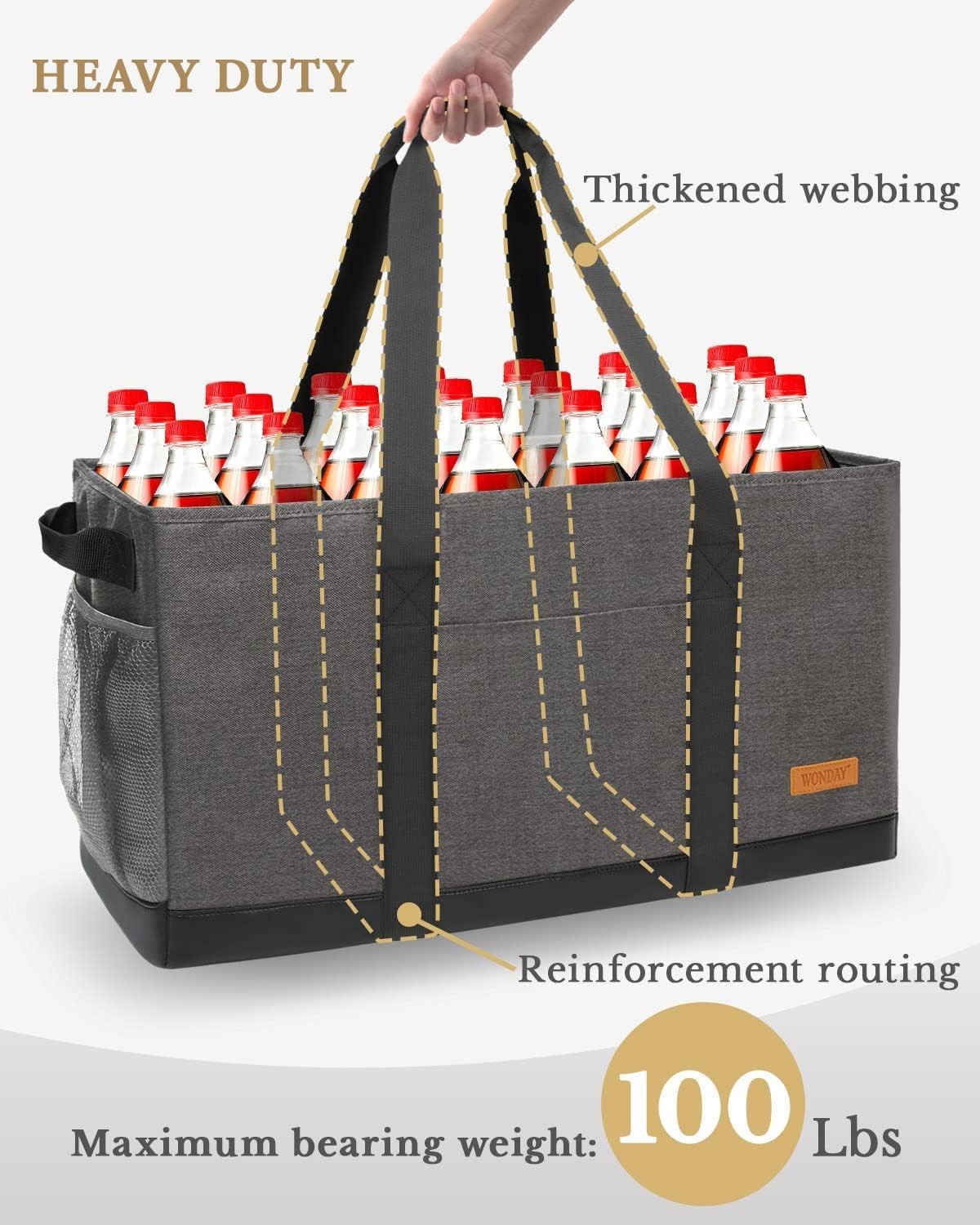 Extra Large Utility Tote Bag – Standing Reusable Grocery Bag with Handle