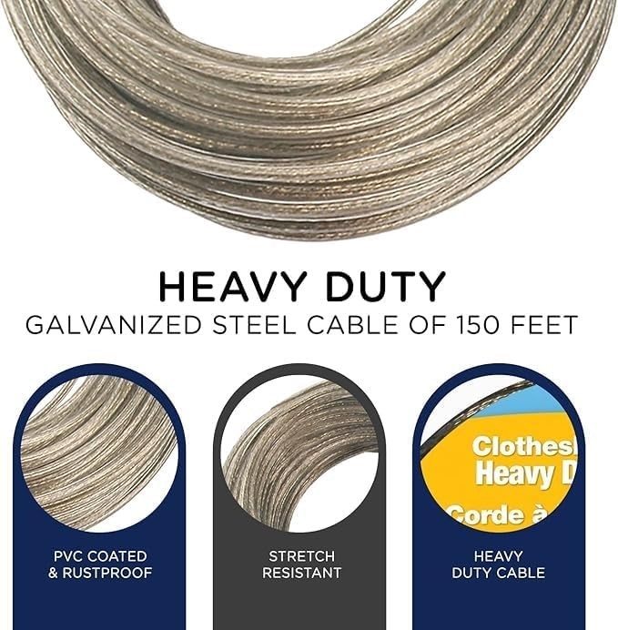 Strata 150 Feet Clothesline Outdoor Heavy Duty Galvanized Wire Steel Cable, Gold