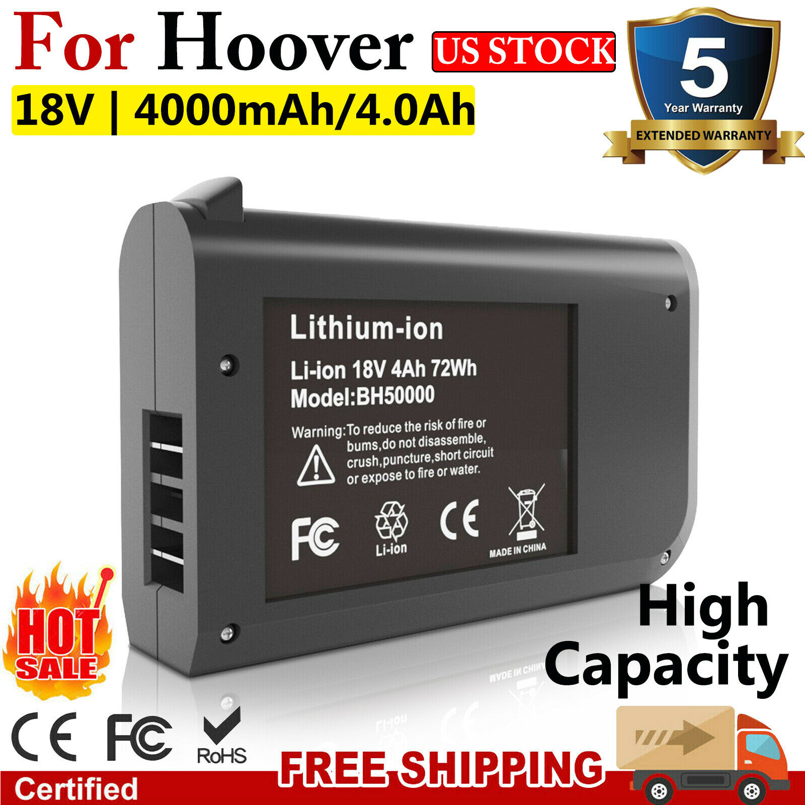 18V 4.0Ah Li-ion Battery for Hoover LINX BH50000 BH50010 BH50015 CH20110 Lithium