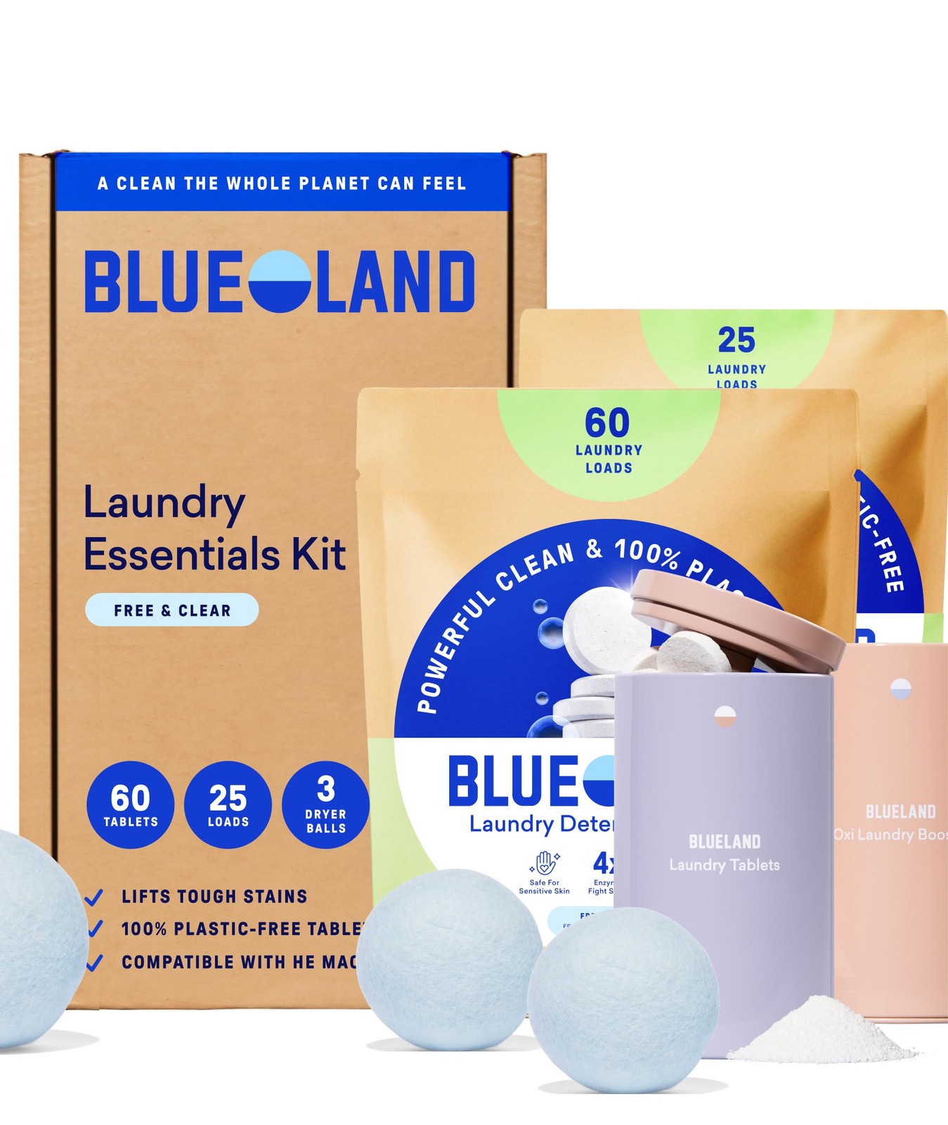 BLUELAND Laundry Essentials Kit, Free & Clear 66 Count (Pack of 1)