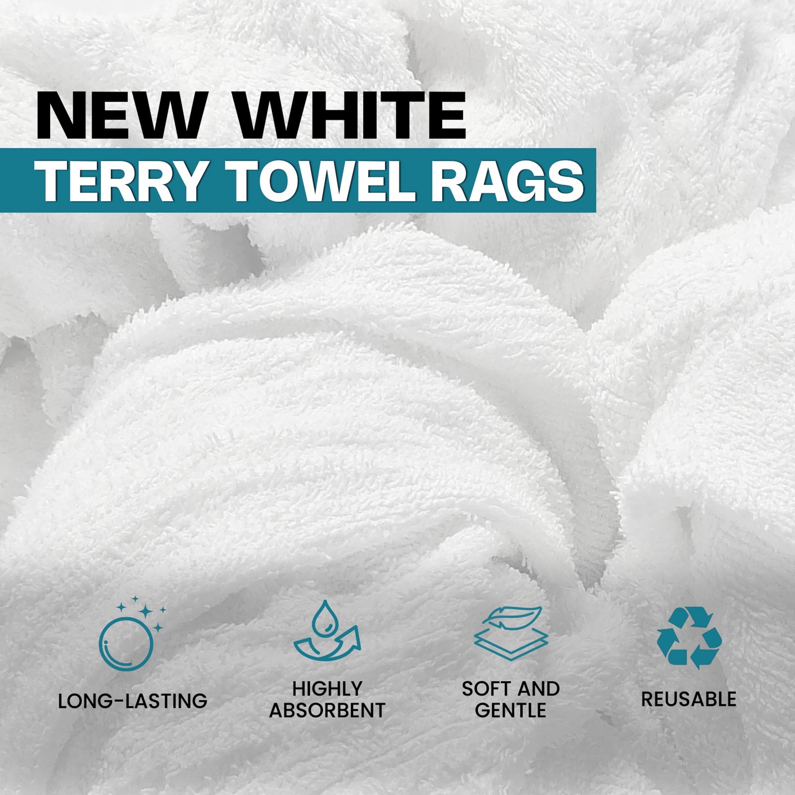 New White Terry Rags 10 LB Box – Cotton Cleaning Towels for Multipurpose Use