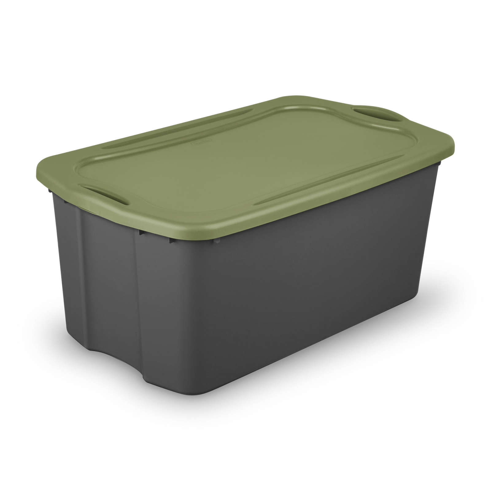 30 Gal. EZ Carry, Clear Plastic Storage Bin, Full-Grip Handles, Gray/Green