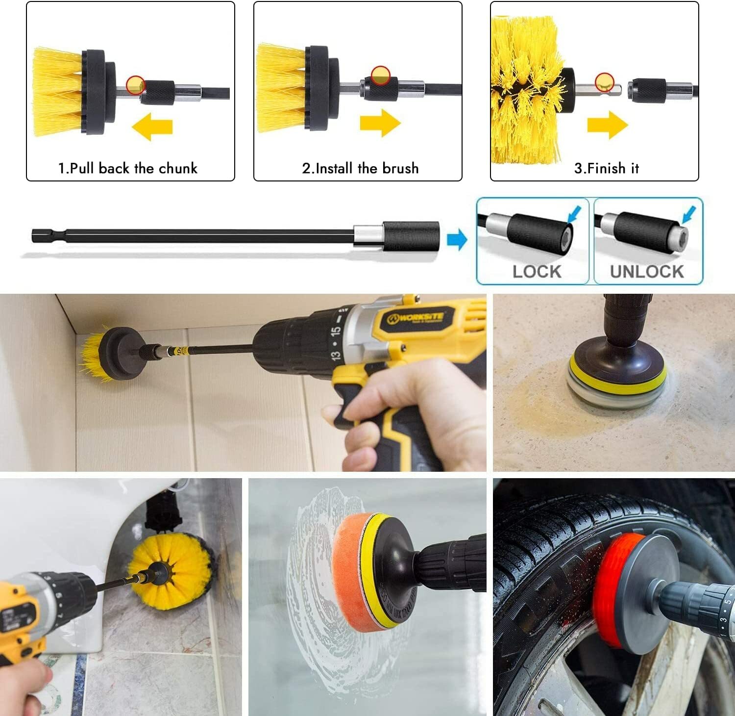 22 Pack Drill Brush Cleaning Kit Nylon Brushes & Scouring Pads for All Surfaces