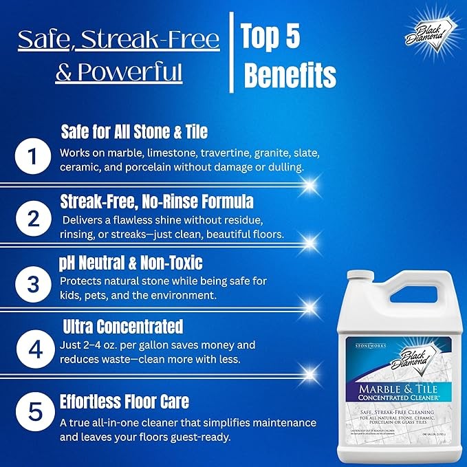 Black Diamond Stoneworks Marble & Tile Floor Cleaner, No-Rinse Concentrate, 1 G