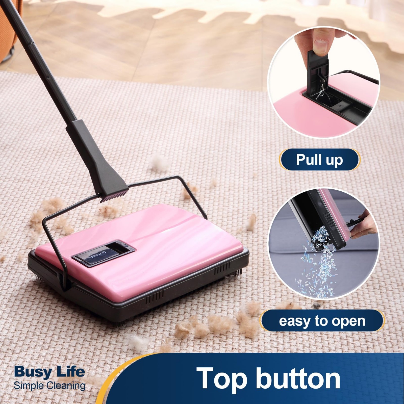 Manual Carpet Sweeper Cleaner – Lightweight Handheld Non-Electric for Rugs, Pet