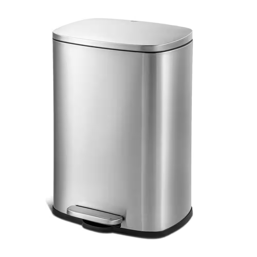 13 Gal. Stainless Steel Kitchen Trashcan, Step-On, Rectangle