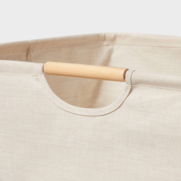 Canvas Rectangle Laundry Basket Steel & Wood Frame, 70L Capacity, 2 Handles