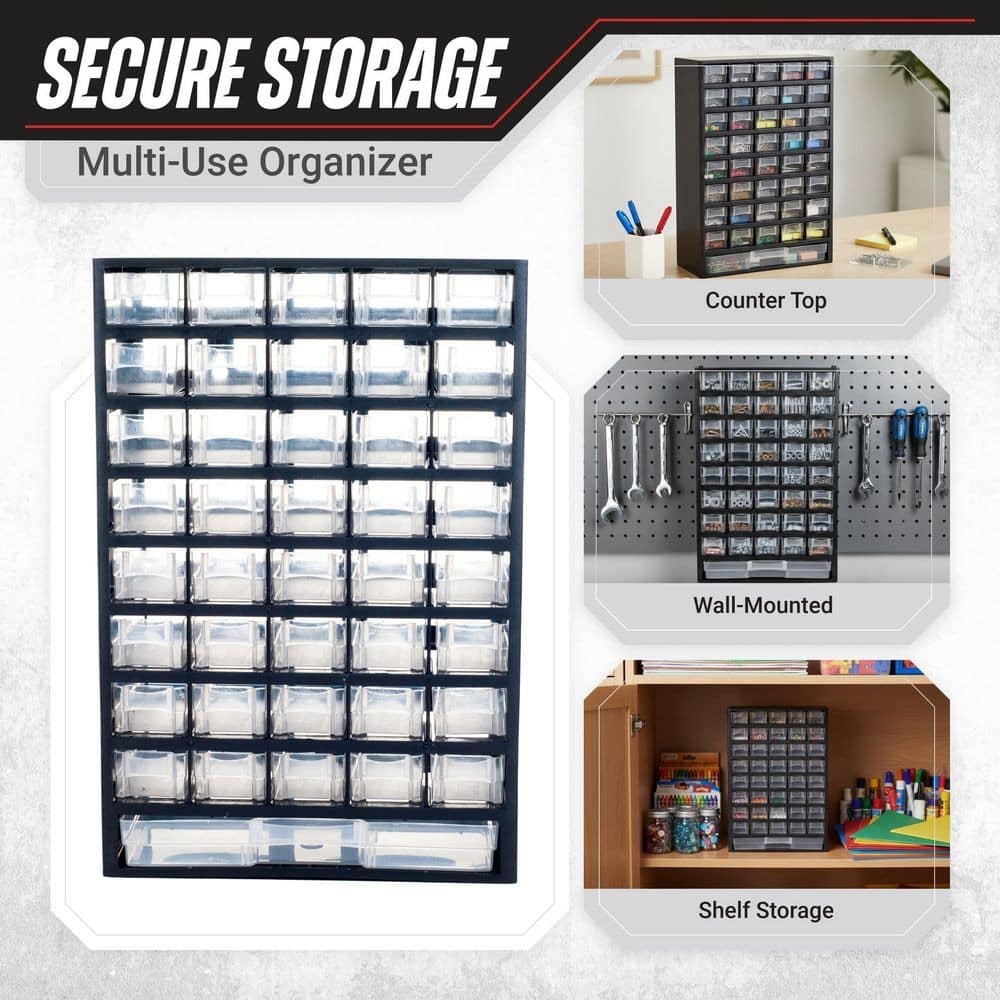 17.5 In. 41-Compartment Hardware Storage Small Parts Organizer in Black