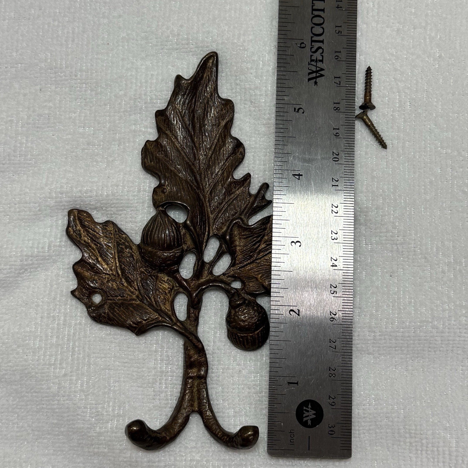 Vintage Restoration Hardware Cast Iron Acorn Leaf Wall Hook Double Coat Bronze