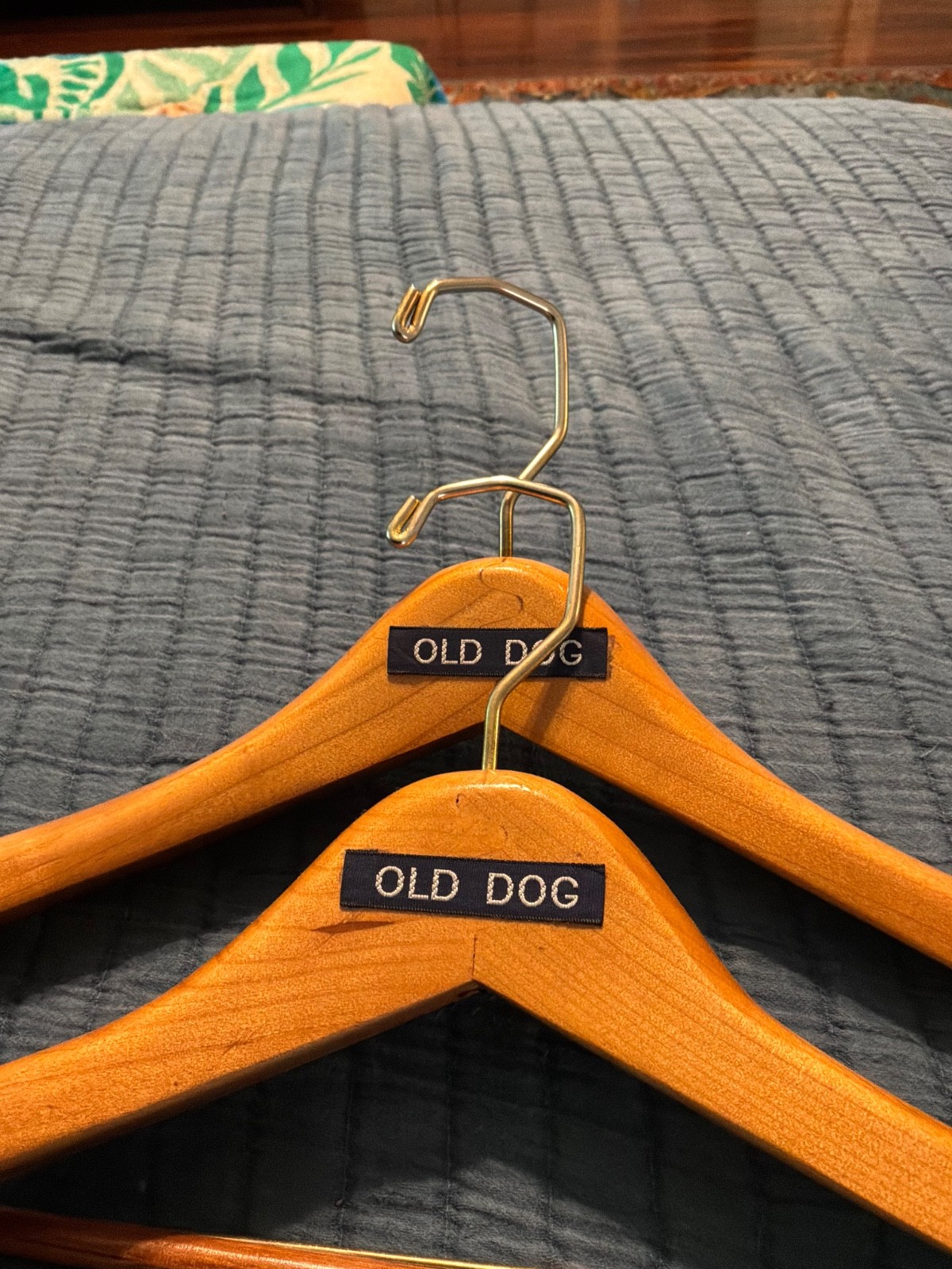 2 Old Dog Wooden Hangers, Mens Suits