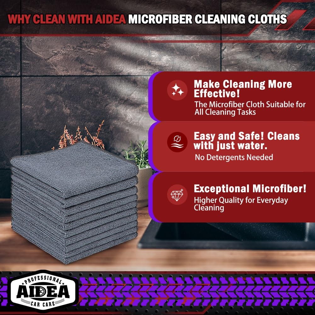 Premium Microfiber Cleaning Cloth Grey 20PK, Micro Fiber Cloths, Dusting Cloths