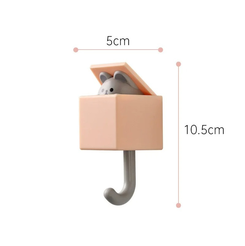 1 pc Adhesive Cartoon Cat Hooks – No-Drill Wall Hangers for Keys, Towels & Bags