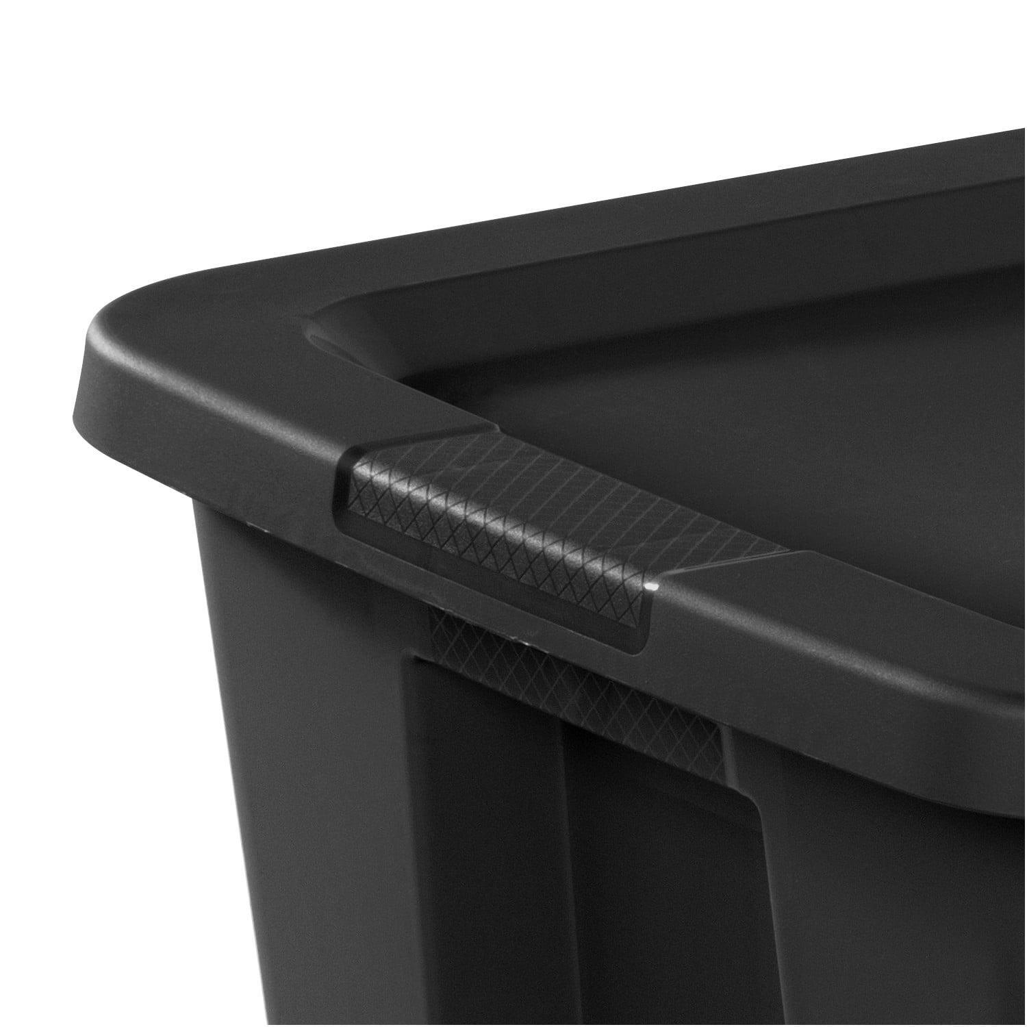 Lot of 8 Tote Box 18Gal Plastic Adult Black Stackable Storage Lid lightweight