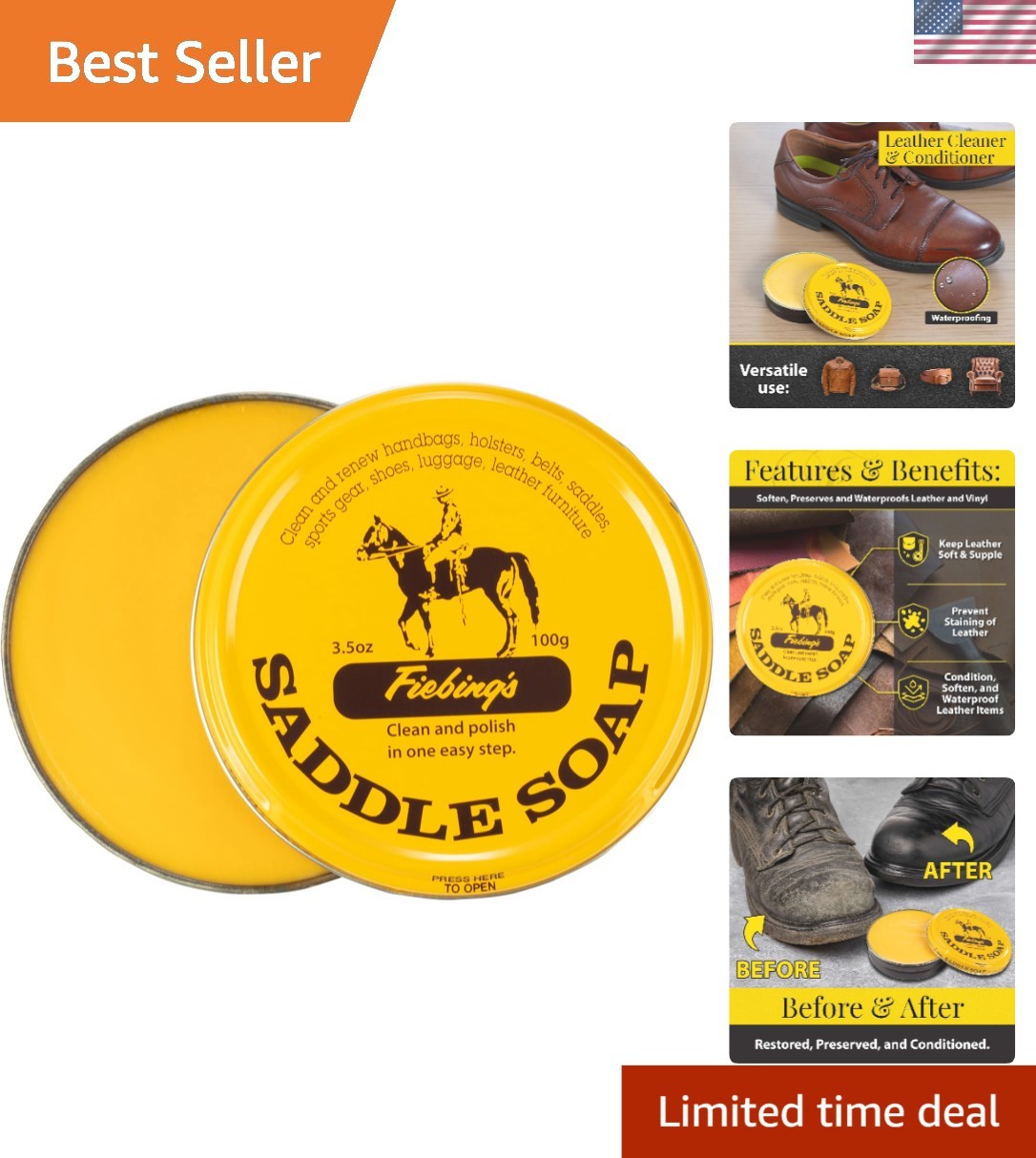 Restoring Leather Made Easy: Yellow Saddle Soap 3.5oz – Unscented and Effective