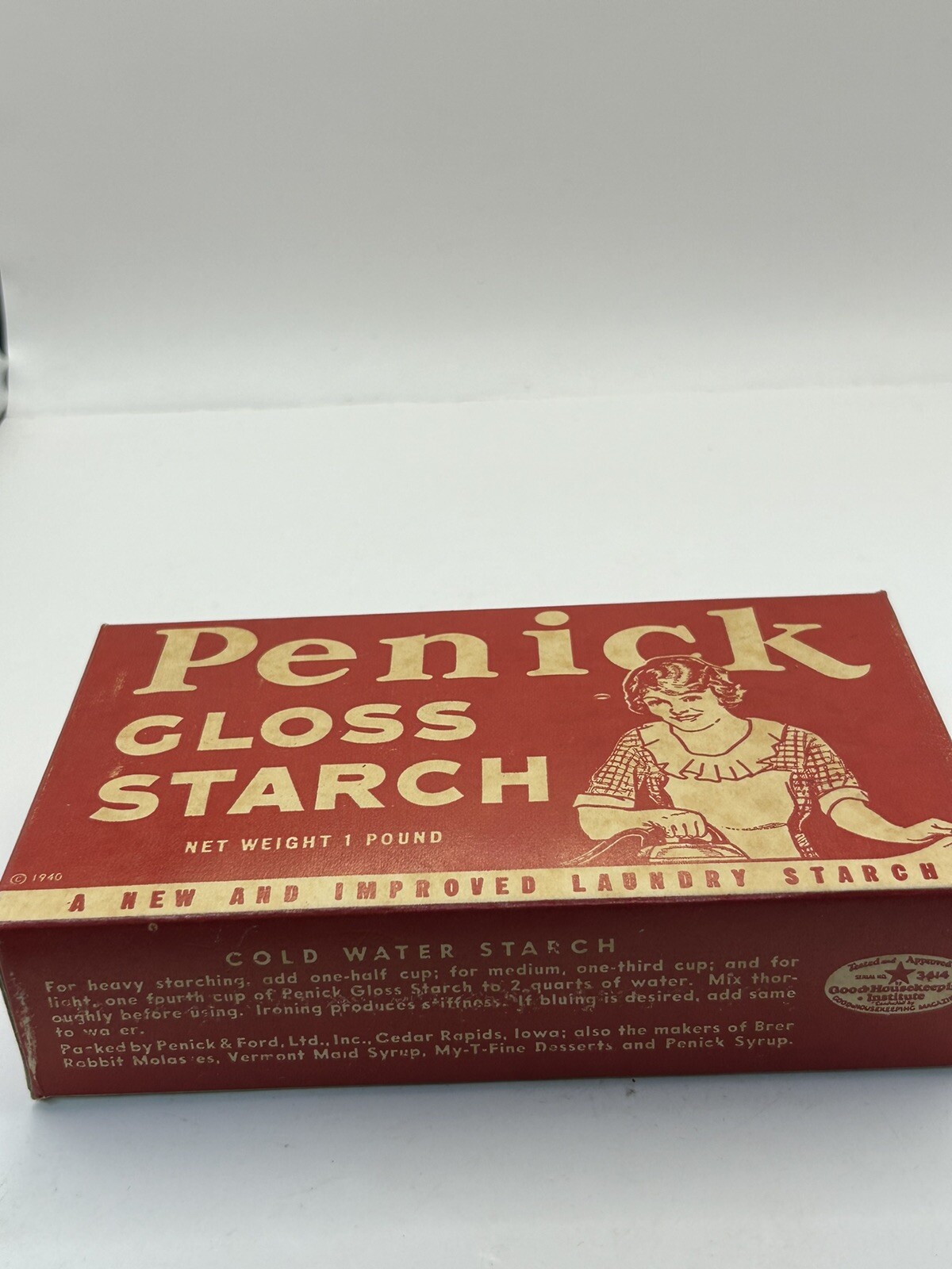 Penick Gloss Laundry Starch 16 oz NEW OLD STOCK Bright Graphics RED Display