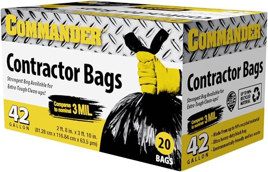 Commander 42 Gallon 2.5 MIL Black Heavy Duty Garbage Trash Bags – 32 x 46 inch