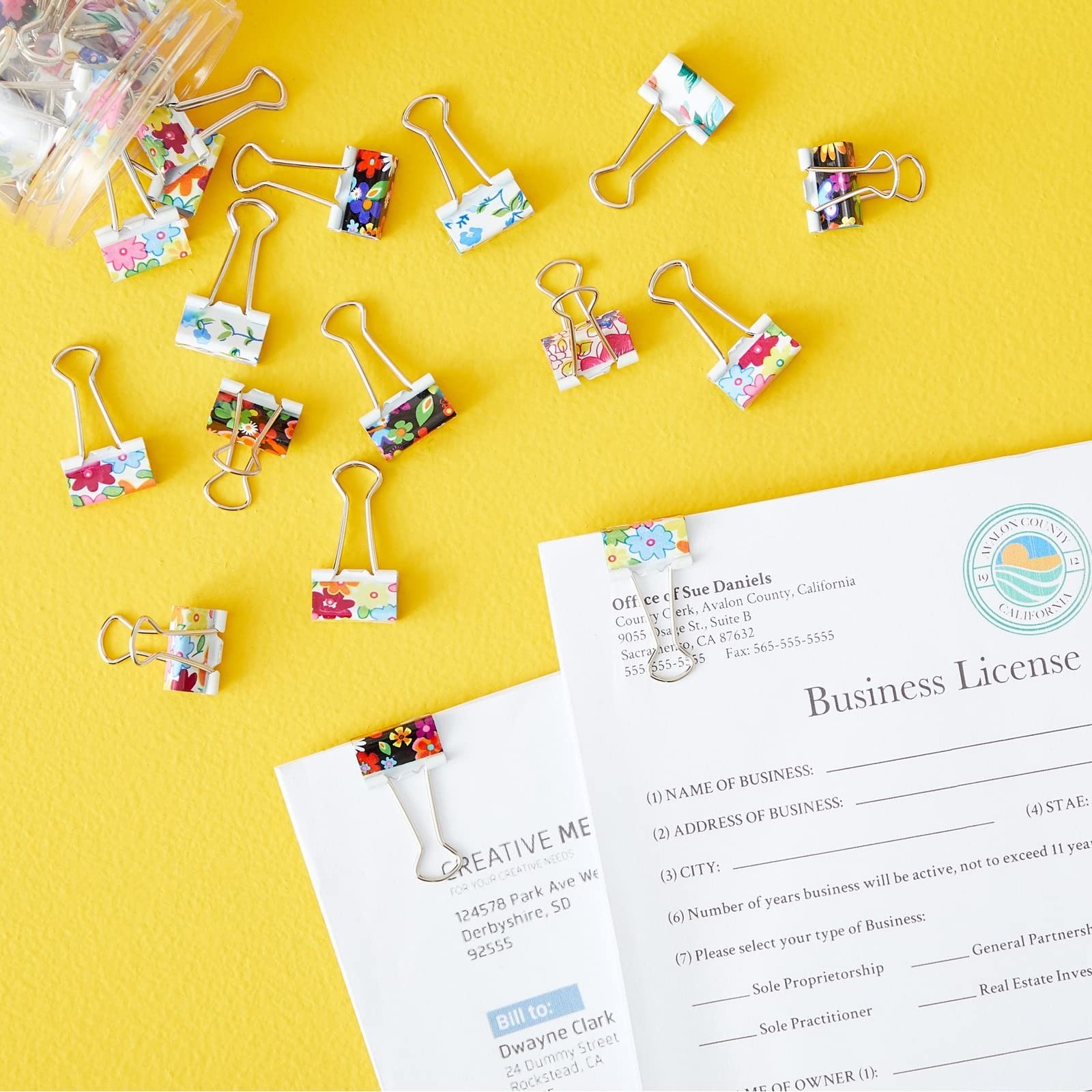 Juvale 40-Pack Small Floral Binder Clips – 1.5 x 0.75in Small, Multicolor
