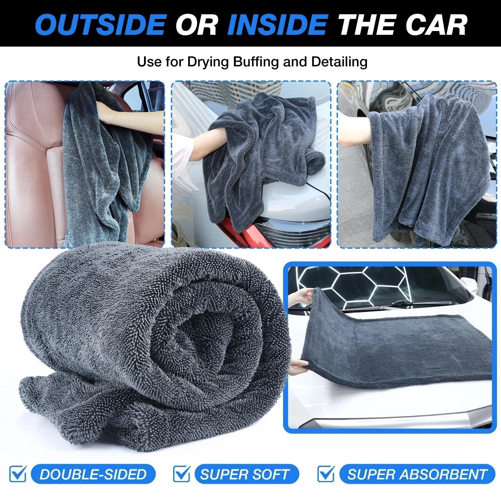 Water Absorbing Car Wash Microfiber Drying Towel Twisted Loop 24 x 35″ 1500GSM