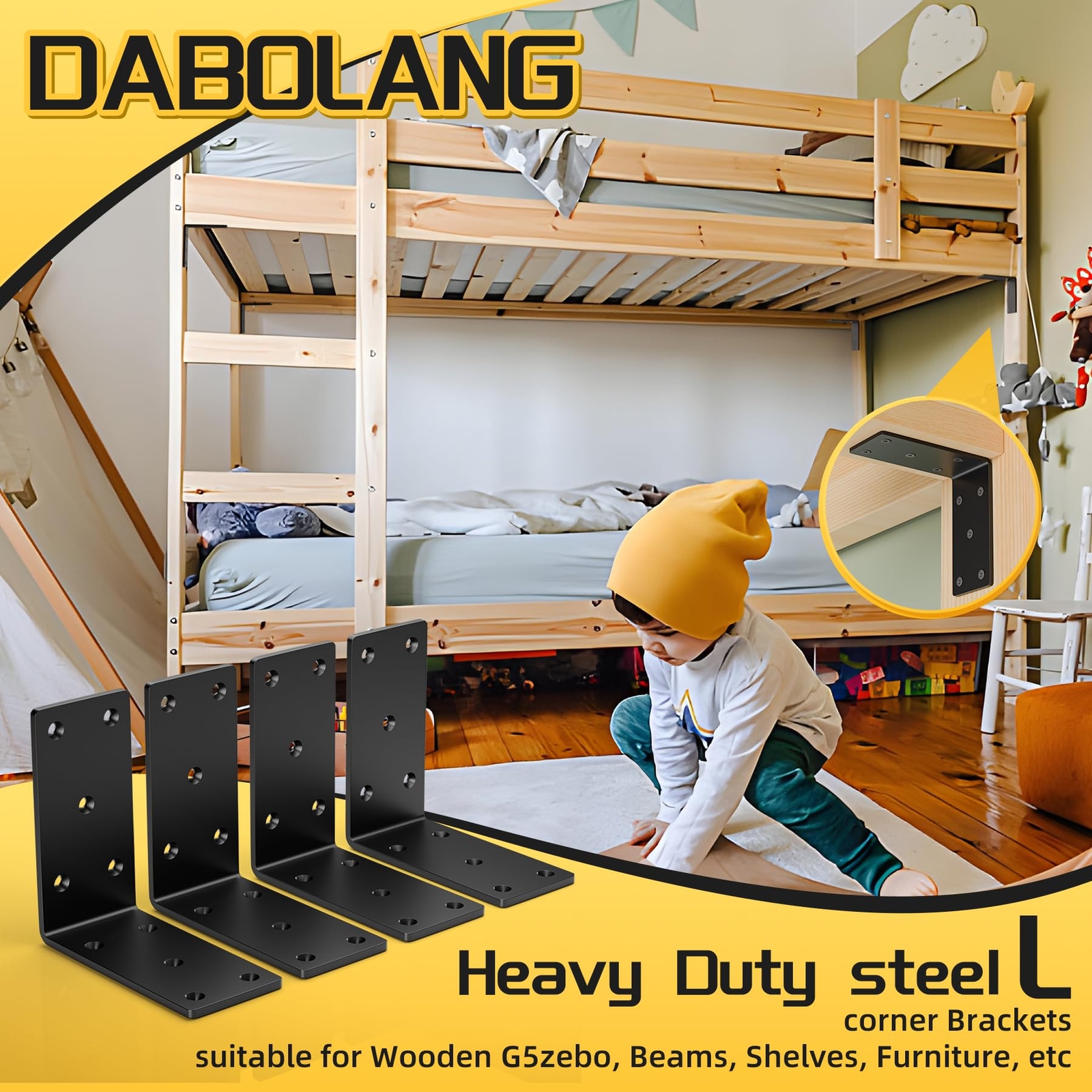 4 Pcs 5″ X 5″ X 3″ Heavy Duty L Brackets for WoodMetal Shelf Brackets90 Degre…