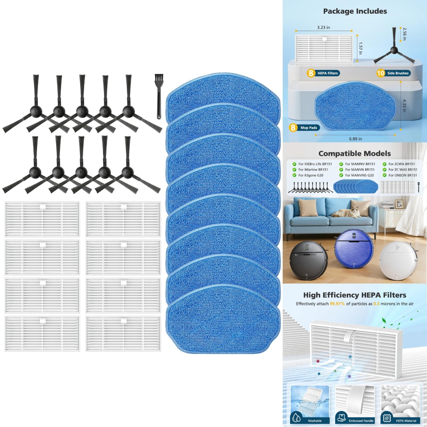 27pc Robot Vacuum Replacement Parts Kit Filters Mop Pads Side Brushes BR151 G20