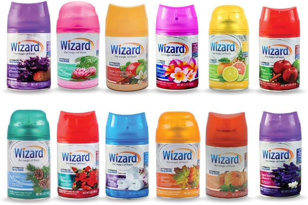 12 WIZARD AUTOMATIC SPRAY REFILLS – 5 oz – VARIETY PACK (12 Different Scents)