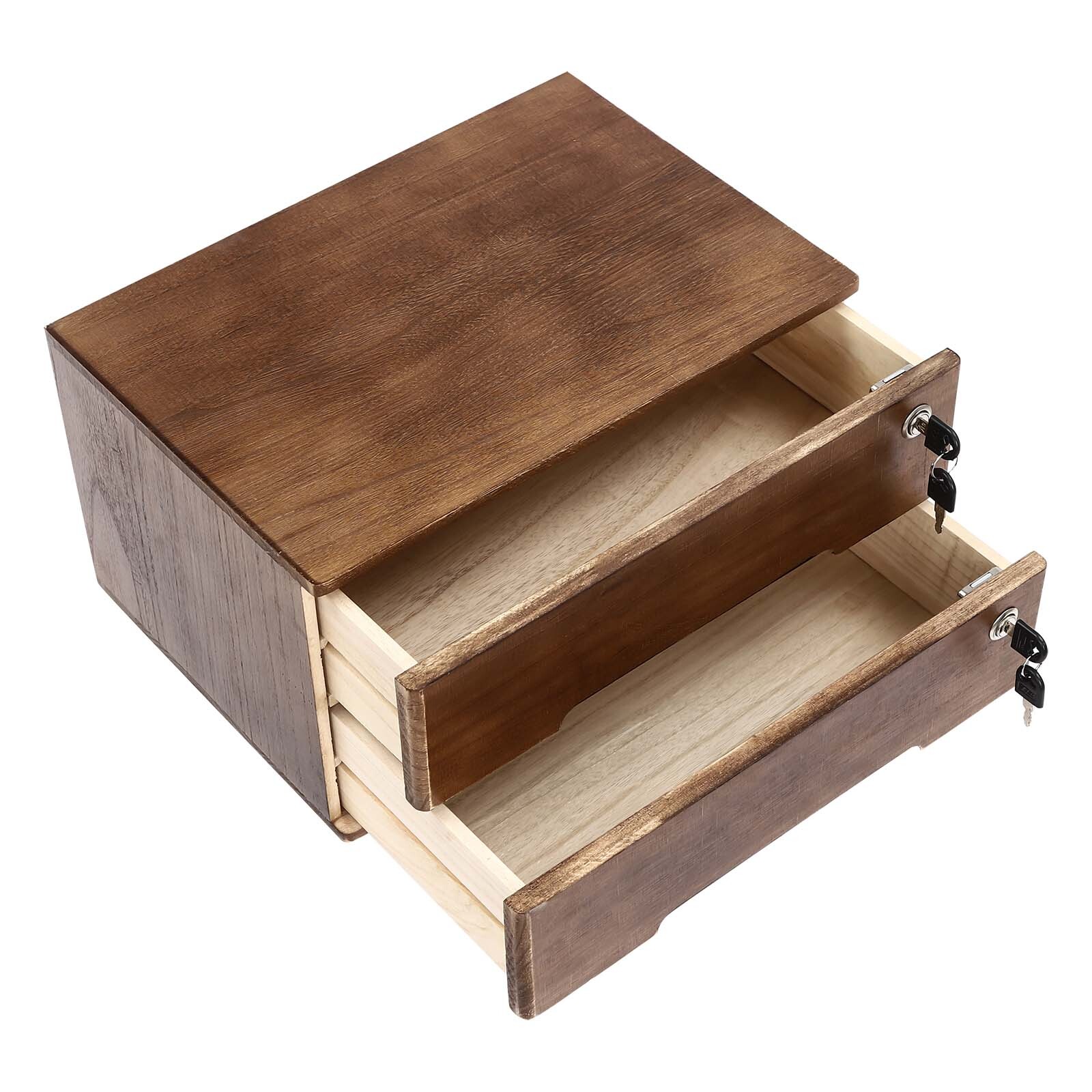 Wooden Desktop Jewelry Drawer Storage Box Table Cabinet Holder Organizer Chest