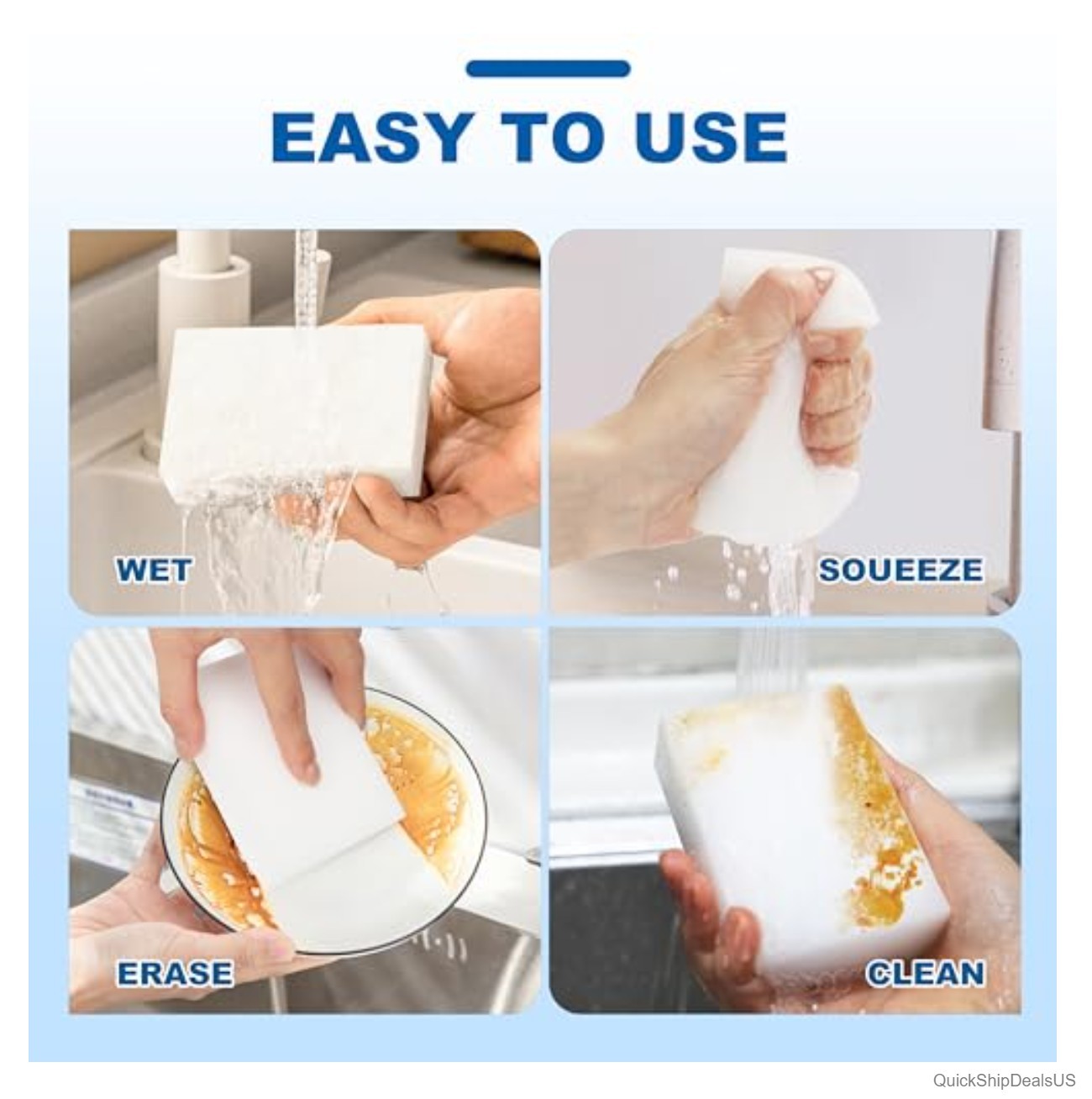 Extra-Thick Melamine Sponge Erasers 50 Count Water Activated Non-Scratch