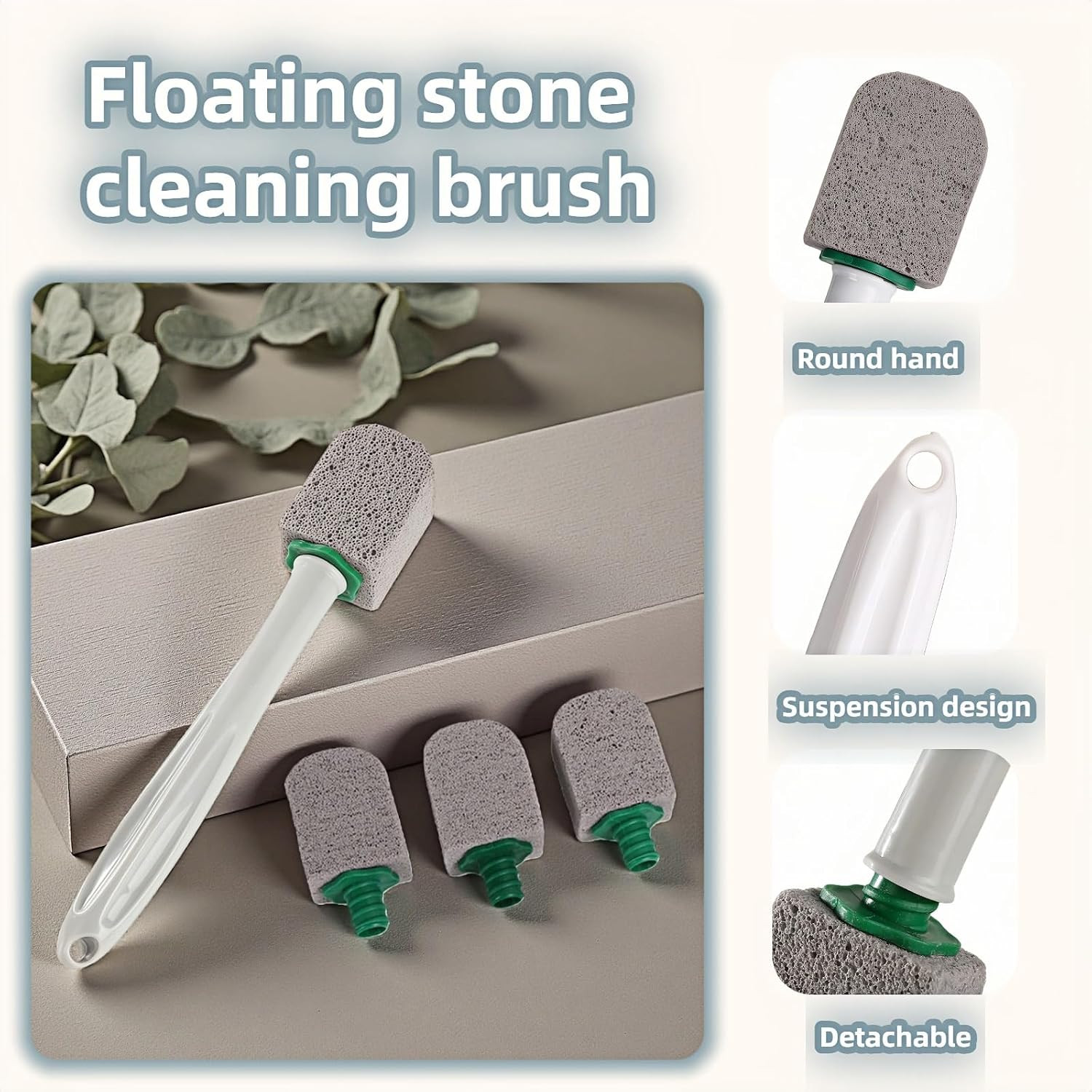 Pumice Toilet Brush Scrubber with 9.5” Handle – 1 Scrubber + 4 Pumice Stones – R