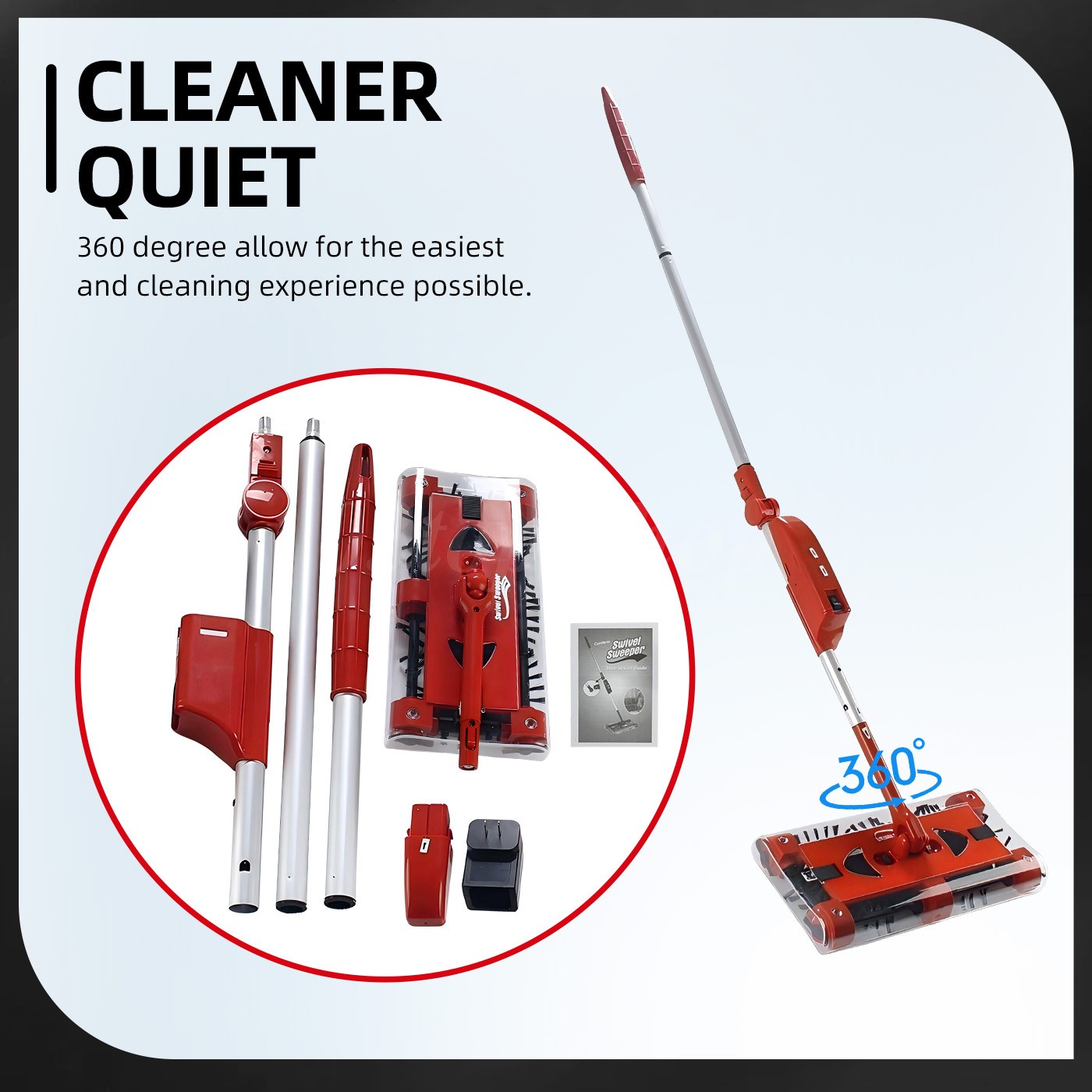 Swivel Sweeper Cordless Vacuum Lightweight 4000 RPM 360 Swivel Rechargeable Quad